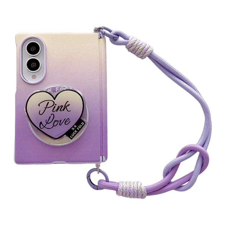 Supporto per telefono con cinturino da polso e doppio magnete laterale ad asse centrale, con texture in pelle sfumata e cinturino da polso., For Galaxy Z Fold8 5G