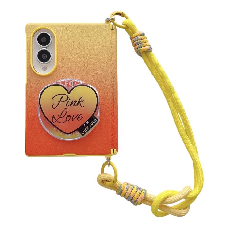 Supporto per telefono con cinturino da polso e doppio magnete laterale ad asse centrale, con texture in pelle sfumata e cinturino da polso., For Galaxy Z Fold8 5G