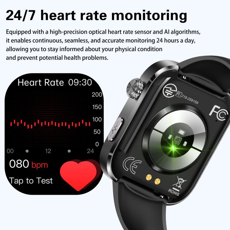Smartwatch GE53, schermo da 1,92 pollici, chiamate Bluetooth, ECG, frequenza cardiaca ECG, ossigeno nel sangue, pressione sanguigna