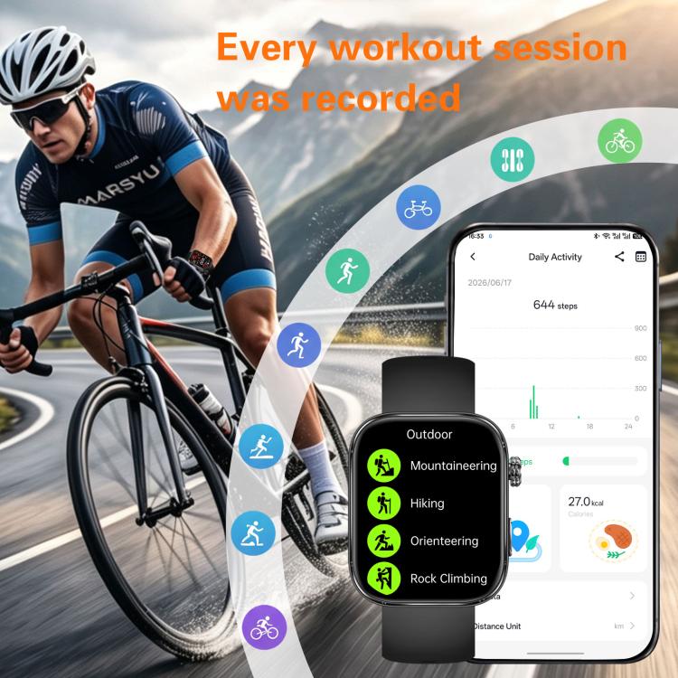 Smartwatch GE53, schermo da 1,92 pollici, chiamate Bluetooth, ECG, frequenza cardiaca ECG, ossigeno nel sangue, pressione sanguigna
