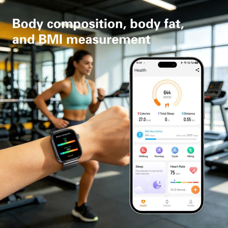 Smartwatch GE53, schermo da 1,92 pollici, chiamate Bluetooth, ECG, frequenza cardiaca ECG, ossigeno nel sangue, pressione sanguigna