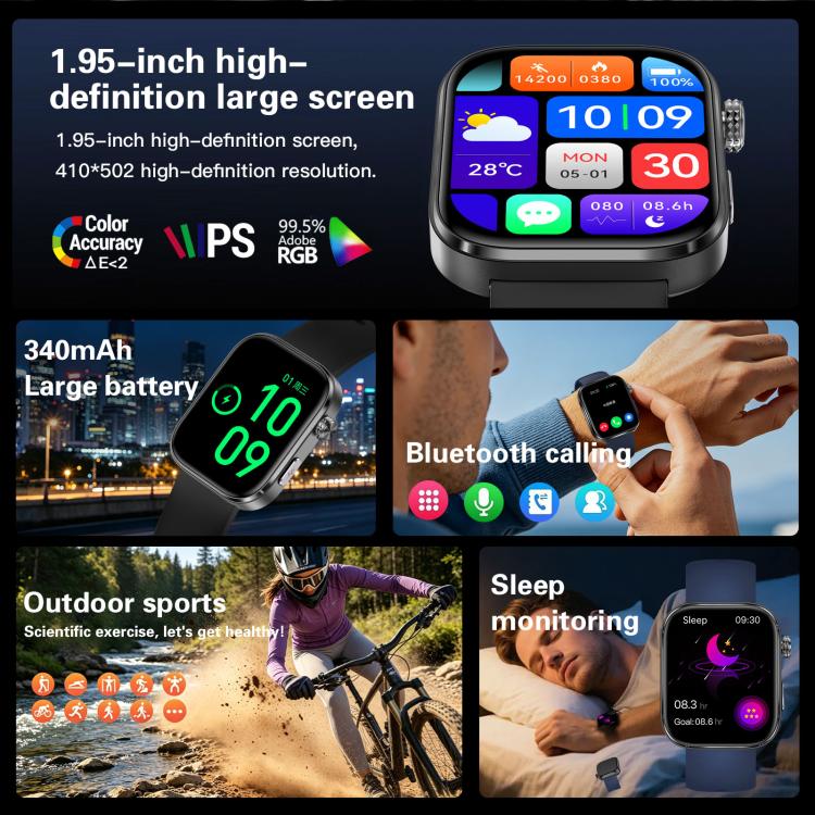 Smartwatch GE53, schermo da 1,92 pollici, chiamate Bluetooth, ECG, frequenza cardiaca ECG, ossigeno nel sangue, pressione sanguigna