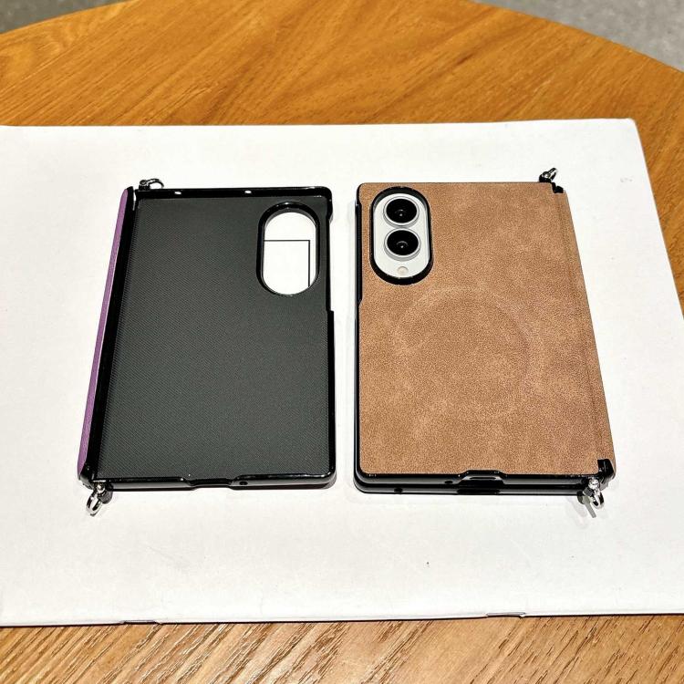 Custodia per telefono magnetica in pelle di agnello con morsetto laterale e asse centrale, For Galaxy Z Fold8 5G