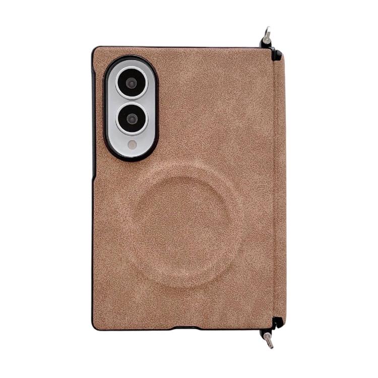 Custodia per telefono magnetica in pelle di agnello con morsetto laterale e asse centrale, For Galaxy Z Fold8 5G