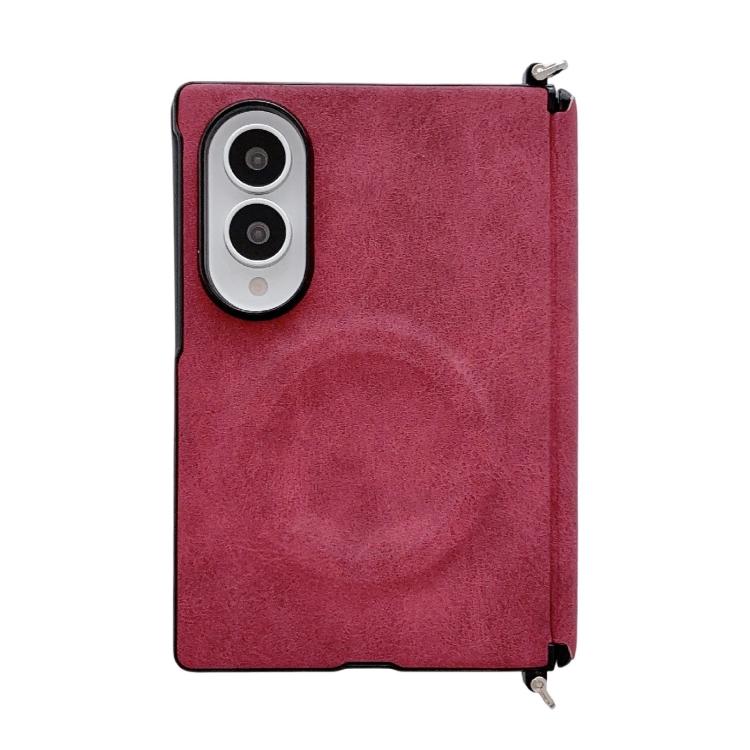 Custodia per telefono magnetica in pelle di agnello con morsetto laterale e asse centrale, For Galaxy Z Fold8 5G