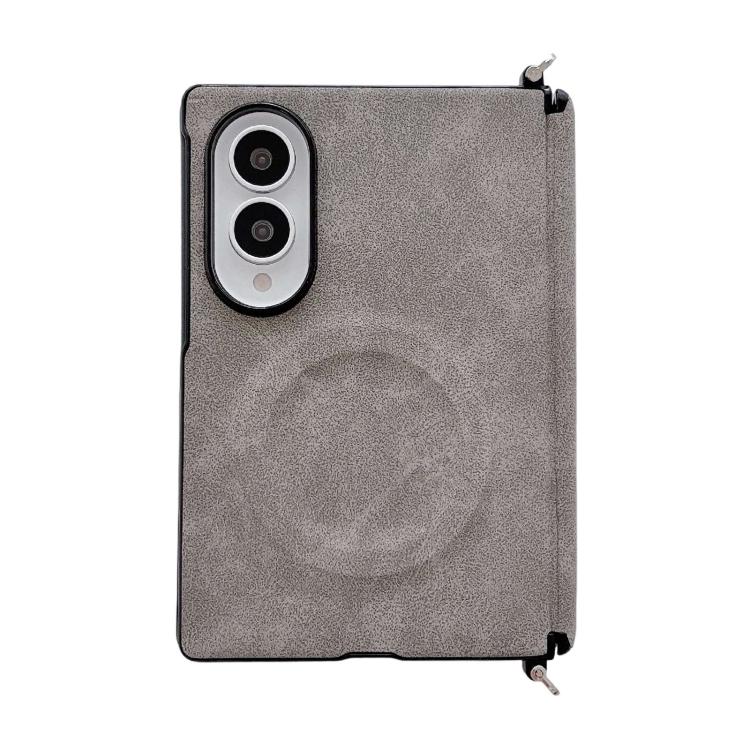 Custodia per telefono magnetica in pelle di agnello con morsetto laterale e asse centrale, For Galaxy Z Fold8 5G