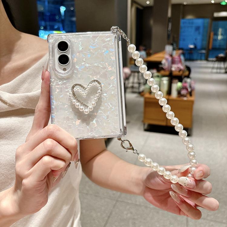 Custodia per telefono con cinturino e chiusura magnetica a clip laterale, con texture a guscio perlato e chiusura a bracciale., For Galaxy Z Fold8 5G