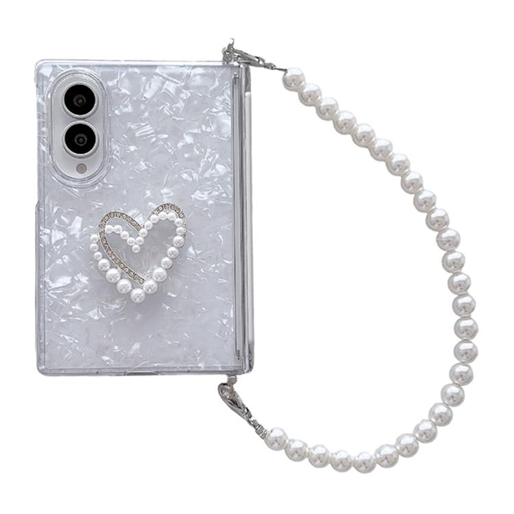 Custodia per telefono con cinturino e chiusura magnetica a clip laterale, con texture a guscio perlato e chiusura a bracciale., For Galaxy Z Fold8 5G