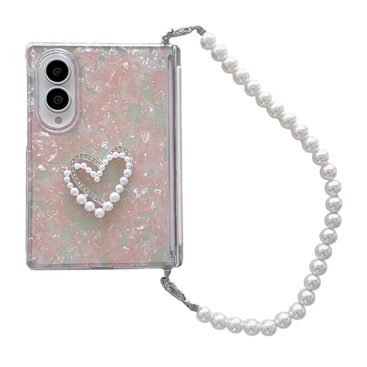 Custodia per telefono con cinturino e chiusura magnetica a clip laterale, con texture a guscio perlato e chiusura a bracciale., For Galaxy Z Fold8 5G