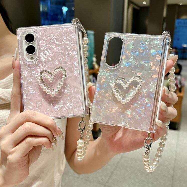 Custodia per telefono con cinturino e chiusura magnetica a clip laterale, con texture a guscio perlato e chiusura a bracciale., For Galaxy Z Fold8 5G