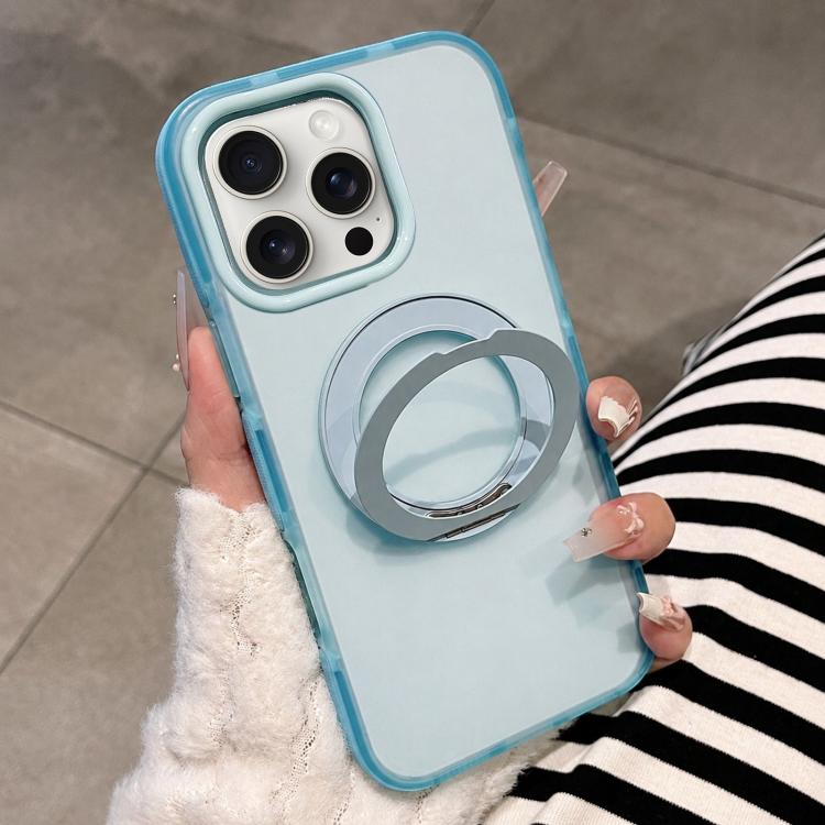 Custodia magnetica per telefono bicolore traslucida opaca con supporto metallico pieghevole, For iPhone 15 Pro Max, For iPhone 15 Pro, For iPhone 15
