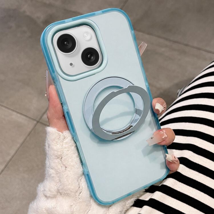 Custodia magnetica per telefono bicolore traslucida opaca con supporto metallico pieghevole, For iPhone 14 / 13, For iPhone 14 Pro, For iPhone 14 Pro Max