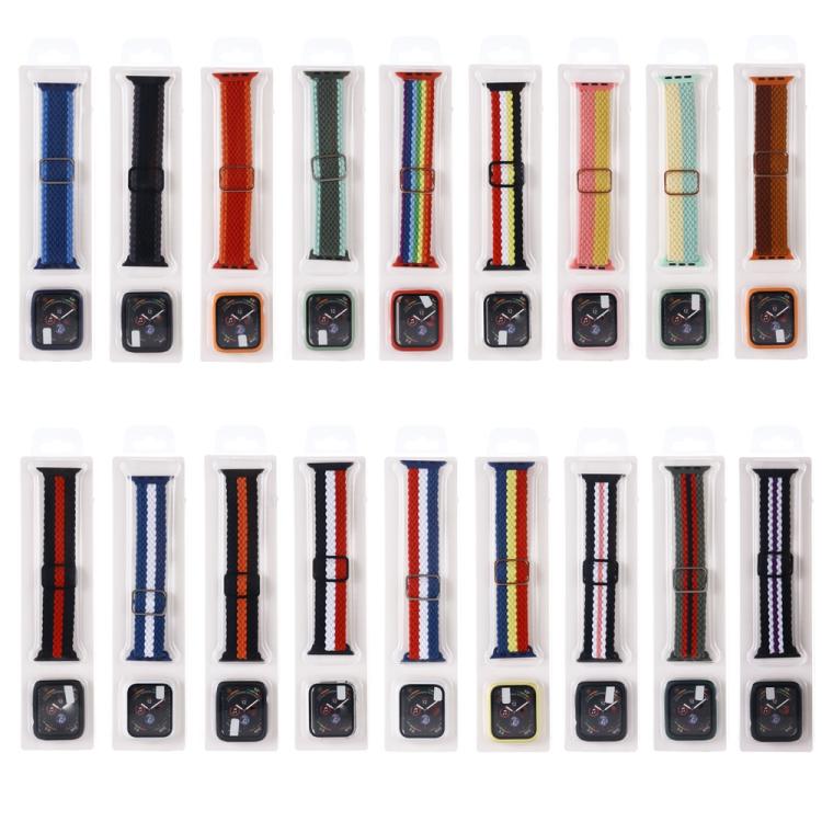 Set composto da cinturino regolabile in nylon intrecciato a righe e custodia per orologio., For Apple Watch Series 9 / 8 / 7 45mm