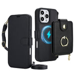 Portafoglio a soffietto con anello, custodia magnetica RFID per telefono con tracolla e cinturino da polso, For iPhone 16 Pro Max, For iPhone 16 Pro