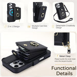 Portafoglio a soffietto con anello, custodia magnetica RFID per telefono con tracolla e cinturino da polso, For iPhone 16 Pro Max, For iPhone 16 Pro