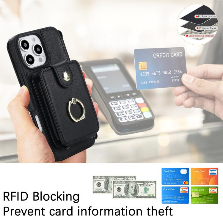 Portafoglio a soffietto con anello, custodia magnetica RFID per telefono con tracolla e cinturino da polso, For iPhone 16 Pro Max, For iPhone 16 Pro