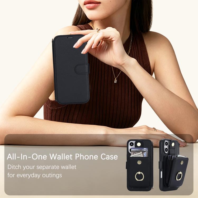 Portafoglio a soffietto con anello, custodia magnetica RFID per telefono con tracolla e cinturino da polso, For iPhone 16 Pro Max, For iPhone 16 Pro
