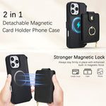 Portafoglio a soffietto con anello, custodia magnetica RFID per telefono con tracolla e cinturino da polso, For iPhone 16 Pro Max, For iPhone 16 Pro