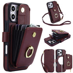 Portafoglio a soffietto con anello, custodia magnetica RFID per telefono con tracolla e cinturino da polso, For iPhone 16 Pro Max, For iPhone 16 Pro