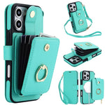 Portafoglio a soffietto con anello, custodia magnetica RFID per telefono con tracolla e cinturino da polso, For iPhone 16 Pro Max, For iPhone 16 Pro