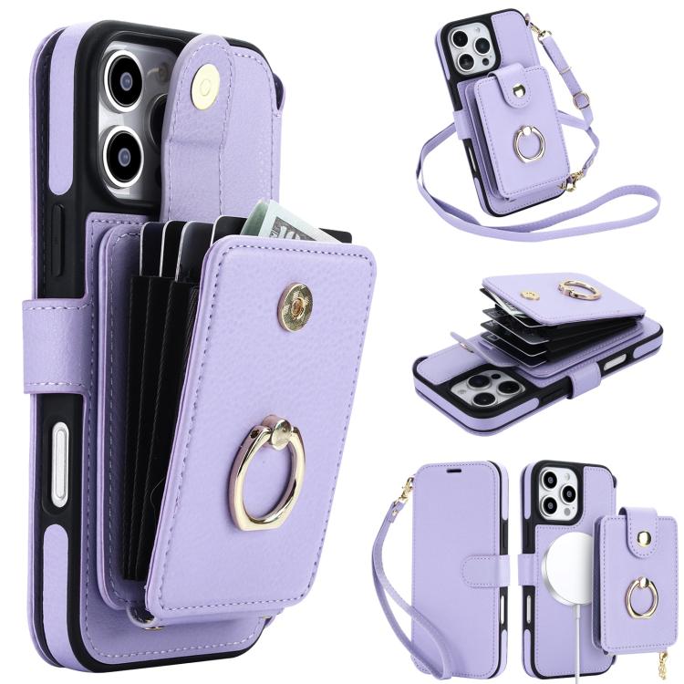 Portafoglio a soffietto con anello, custodia magnetica RFID per telefono con tracolla e cinturino da polso, For iPhone 16 Pro Max, For iPhone 16 Pro