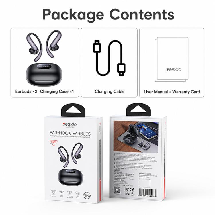 Auricolari wireless Yesido YSP32 Bionic Ear Stick OWS da appendere all'orecchio.