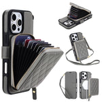 Portafoglio a soffietto con cerniera romboidale, custodia magnetica RFID per telefono con tracolla e cinturino da polso, For iPhone 16 Pro Max, For iPhone 16 Pro