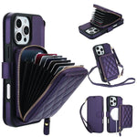 Portafoglio a soffietto con cerniera romboidale, custodia magnetica RFID per telefono con tracolla e cinturino da polso, For iPhone 16 Pro Max, For iPhone 16 Pro