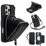 Portafoglio a soffietto con cerniera romboidale, custodia magnetica RFID per telefono con tracolla e cinturino da polso, For iPhone 16 Pro Max, For iPhone 16 Pro