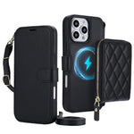Portafoglio a soffietto con cerniera romboidale, custodia magnetica RFID per telefono con tracolla e cinturino da polso, For iPhone 16 Pro Max, For iPhone 16 Pro