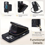 Portafoglio a soffietto con cerniera romboidale, custodia magnetica RFID per telefono con tracolla e cinturino da polso, For iPhone 16 Pro Max, For iPhone 16 Pro