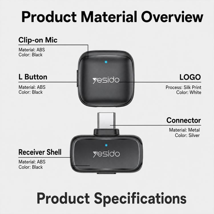 Yesido KR26 Standard Noise Reduction Wireless Lavalier Microphone with 8 Pin Receiver
