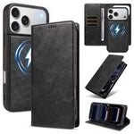 Custodia per telefono in ecopelle vegana con texture in pelle bovina, protezione RFID, rimovibile e magnetica 2 in 1., For iPhone 18 Pro, For iPhone 18 Pro Max, For iPhone 17 Pro Max, For iPhone 17 Pro