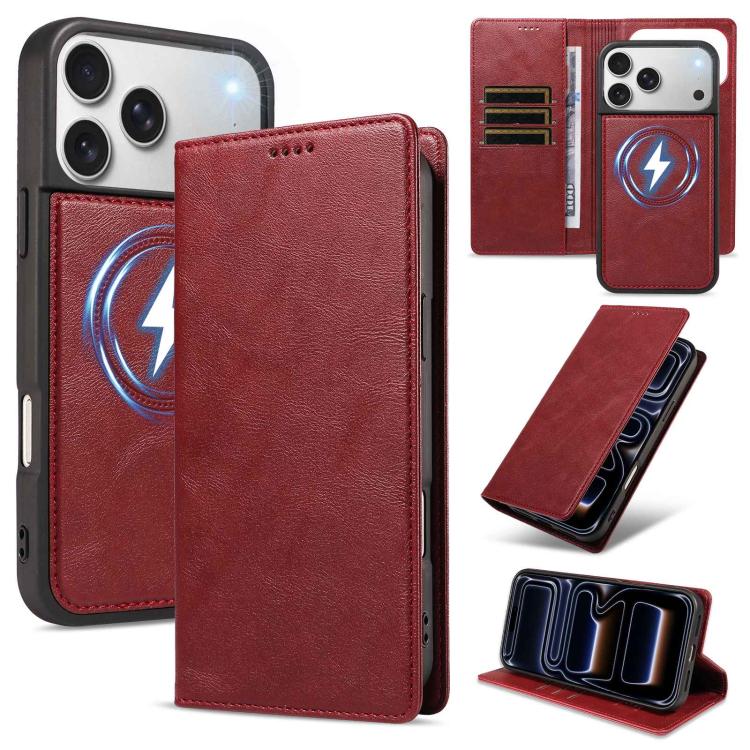 Custodia per telefono in ecopelle vegana con texture in pelle bovina, protezione RFID, rimovibile e magnetica 2 in 1., For iPhone 18 Pro, For iPhone 18 Pro Max, For iPhone 17 Pro Max, For iPhone 17 Pro