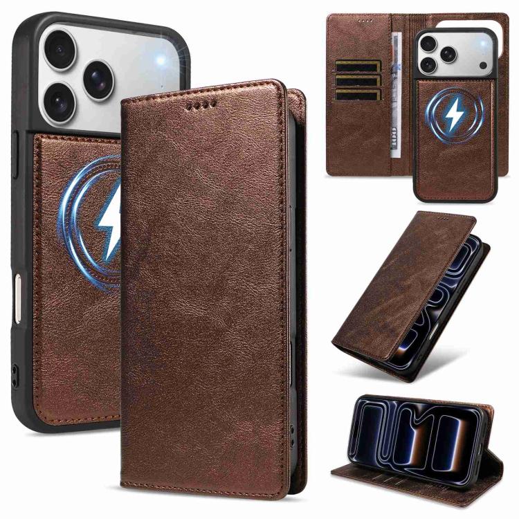 Custodia per telefono in ecopelle vegana con texture in pelle bovina, protezione RFID, rimovibile e magnetica 2 in 1., For iPhone 18 Pro, For iPhone 18 Pro Max, For iPhone 17 Pro Max, For iPhone 17 Pro