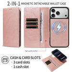 Custodia per telefono in ecopelle vegana con texture in pelle bovina, protezione RFID, rimovibile e magnetica 2 in 1., For iPhone 18 Pro, For iPhone 18 Pro Max, For iPhone 17 Pro Max, For iPhone 17 Pro