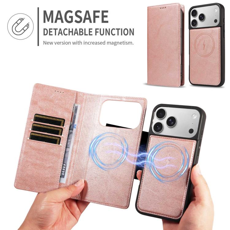 Custodia per telefono in ecopelle vegana con texture in pelle bovina, protezione RFID, rimovibile e magnetica 2 in 1., For iPhone 18 Pro, For iPhone 18 Pro Max, For iPhone 17 Pro Max, For iPhone 17 Pro
