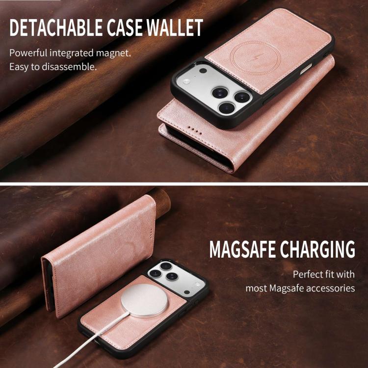 Custodia per telefono in ecopelle vegana con texture in pelle bovina, protezione RFID, rimovibile e magnetica 2 in 1., For iPhone 18 Pro, For iPhone 18 Pro Max, For iPhone 17 Pro Max, For iPhone 17 Pro