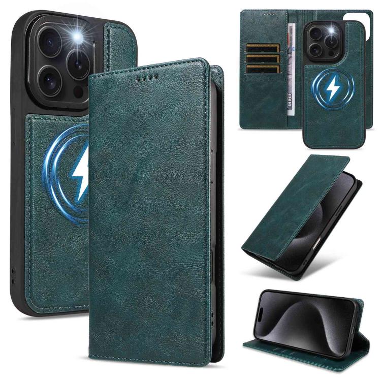Custodia per telefono in ecopelle vegana con texture in pelle bovina, protezione RFID, rimovibile e magnetica 2 in 1., For iPhone 15 Pro Max, For iPhone 15 Pro, For iPhone 15 Plus, For iPhone 14 Plus