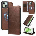 Custodia per telefono in ecopelle vegana con texture in pelle bovina, protezione RFID, rimovibile e magnetica 2 in 1., For iPhone 15 Pro Max, For iPhone 15 Pro, For iPhone 15 Plus, For iPhone 14 Plus