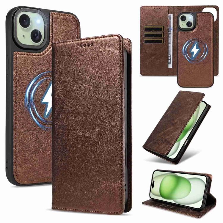 Custodia per telefono in ecopelle vegana con texture in pelle bovina, protezione RFID, rimovibile e magnetica 2 in 1., For iPhone 15 Pro Max, For iPhone 15 Pro, For iPhone 15 Plus, For iPhone 14 Plus