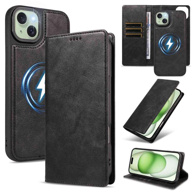 Custodia per telefono in ecopelle vegana con texture in pelle bovina, protezione RFID, rimovibile e magnetica 2 in 1., For iPhone 15 Pro Max, For iPhone 15 Pro, For iPhone 15 Plus, For iPhone 14 Plus
