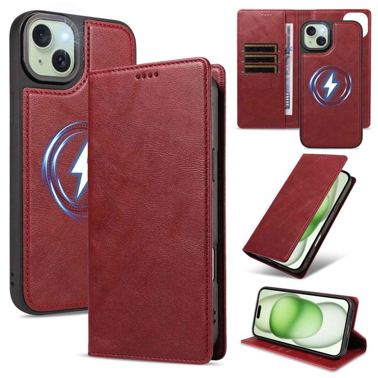 Custodia per telefono in ecopelle vegana con texture in pelle bovina, protezione RFID, rimovibile e magnetica 2 in 1., For iPhone 15 Pro Max, For iPhone 15 Pro, For iPhone 15 Plus, For iPhone 14 Plus