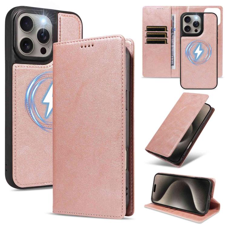 Custodia per telefono in ecopelle vegana con texture in pelle bovina, protezione RFID, rimovibile e magnetica 2 in 1., For iPhone 15 Pro Max, For iPhone 15 Pro, For iPhone 15 Plus, For iPhone 14 Plus