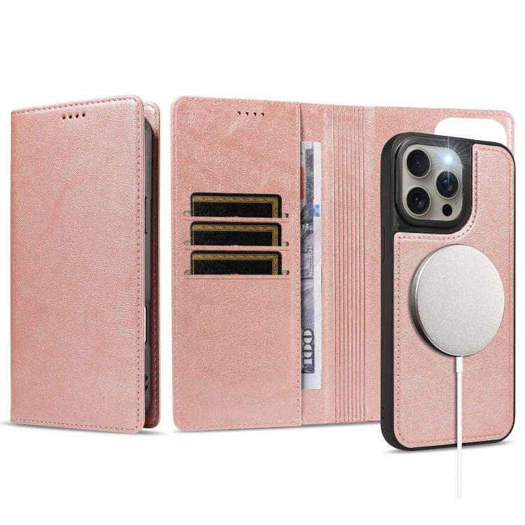 Custodia per telefono in ecopelle vegana con texture in pelle bovina, protezione RFID, rimovibile e magnetica 2 in 1., For iPhone 15 Pro Max, For iPhone 15 Pro, For iPhone 15 Plus, For iPhone 14 Plus