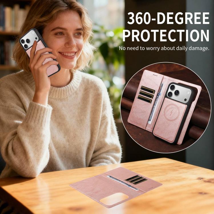 Custodia per telefono in ecopelle vegana con texture in pelle bovina, protezione RFID, rimovibile e magnetica 2 in 1., For iPhone 15 Pro Max, For iPhone 15 Pro, For iPhone 15 Plus, For iPhone 14 Plus
