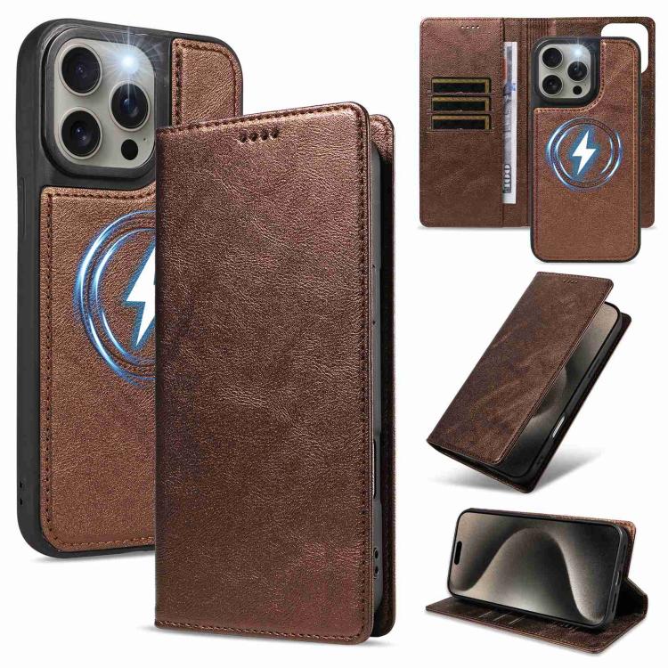 Custodia per telefono in ecopelle vegana con texture in pelle bovina, protezione RFID, rimovibile e magnetica 2 in 1., For iPhone 15 Pro Max, For iPhone 15 Pro, For iPhone 15 Plus, For iPhone 14 Plus