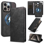 Custodia per telefono in ecopelle vegana con texture in pelle bovina, protezione RFID, rimovibile e magnetica 2 in 1., For iPhone 15 Pro Max, For iPhone 15 Pro, For iPhone 15 Plus, For iPhone 14 Plus