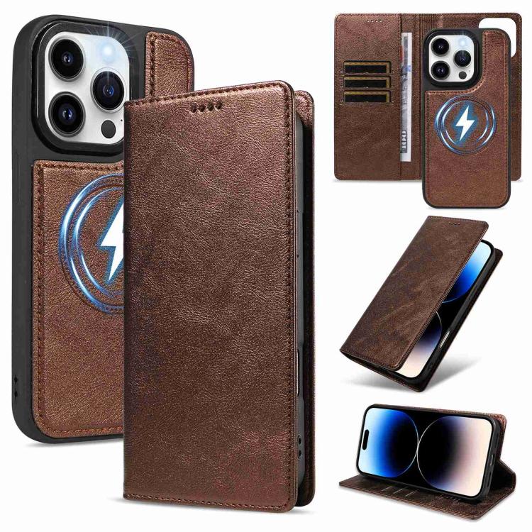 Custodia per telefono in ecopelle vegana con texture in pelle bovina, protezione RFID, rimovibile e magnetica 2 in 1., For iPhone 14 Pro, For iPhone 14 Pro Max, For iPhone 13 Pro Max, For iPhone 13 Pro