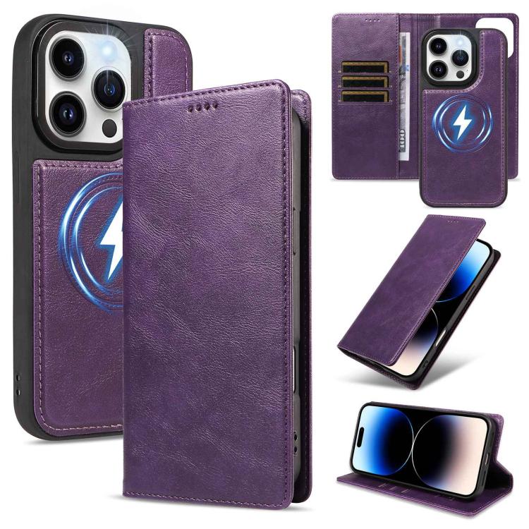 Custodia per telefono in ecopelle vegana con texture in pelle bovina, protezione RFID, rimovibile e magnetica 2 in 1., For iPhone 14 Pro, For iPhone 14 Pro Max, For iPhone 13 Pro Max, For iPhone 13 Pro